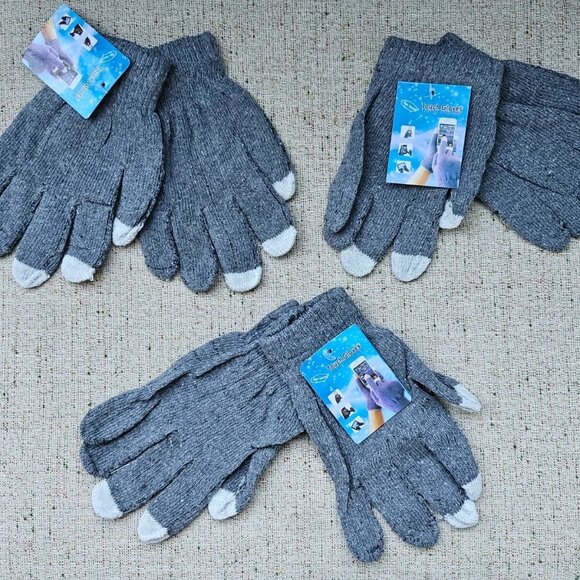 lot of 3 Gloves Women Gloves Touch Screen Gloves Soft Gray Gloves New - Picture 6 of 10